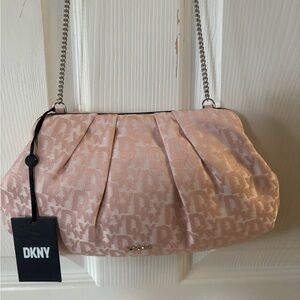 DKNY Presley Clutch bag in pink logo monogram